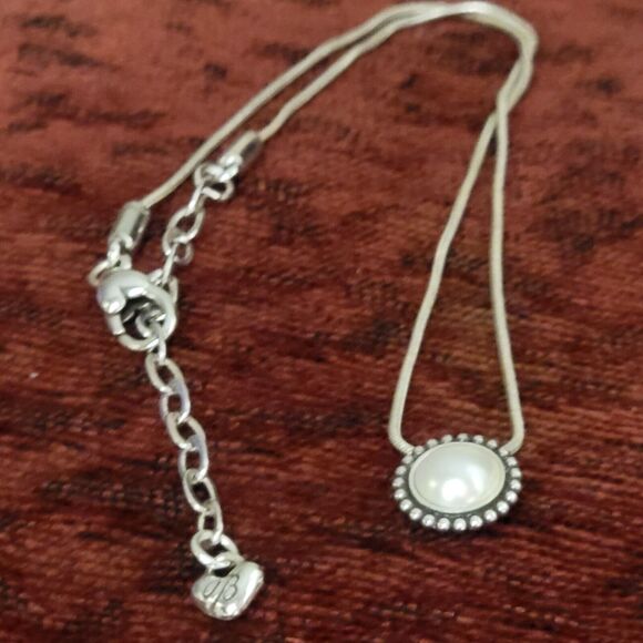 Brighton Pearl Pendant Snak Chain Necklace Silver Plated Elegant Luxury Gift 18" - Picture 7 of 9